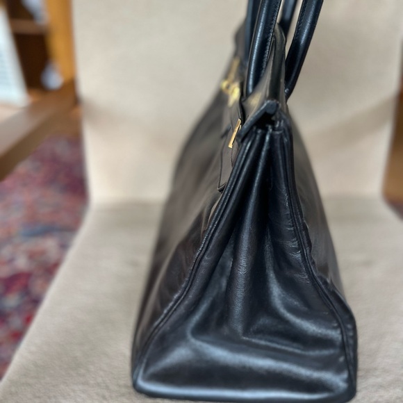 Vintage HERMES BIRKIN 40 Cuir Swift Gulliver Leather Bag Black Gold Hardware - Picture 6 of 13